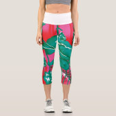 Leggings Capri Une étonnante écharpe rouge et verte avec fleurs e (Recto)