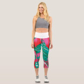 Leggings Capri Une étonnante écharpe rouge et verte avec fleurs e (Recto)