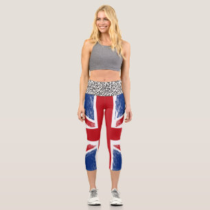 Leggings Capri Union Jack Patriotique Bleu Rouge