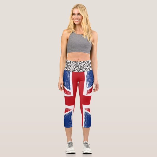 Leggings Capri Union Jack Patriotique Bleu Rouge (Recto)
