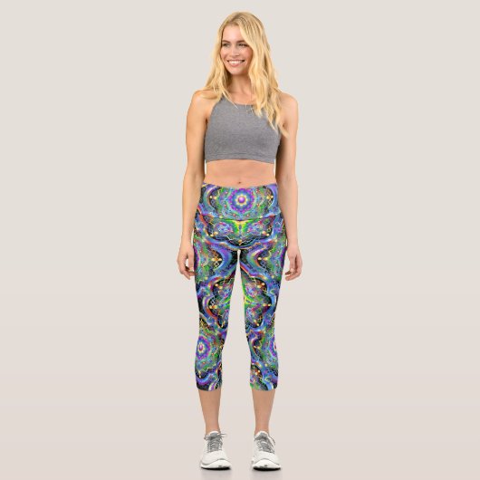 Leggings Capri Univers Mandala Couleurs Psychédéliques (Recto)