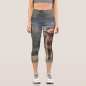 Leggings Capri Vache de Highland calvaire herbe d'automne monogra (Recto)