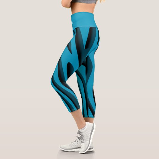 Leggings Capri Vague Zèbre 3D Bleu Doux De Luxe (Gauche)