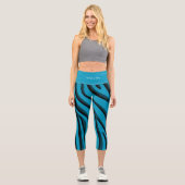 Leggings Capri Vague Zèbre 3D Bleu Doux De Luxe (Recto)