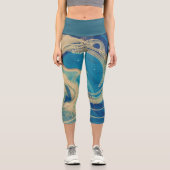 Leggings Capri Vagues Abstraites aux couleurs géométriques bleues (Recto)