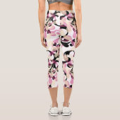 Leggings Capri Vagues Abstraites de couleur noire rose (Verso)