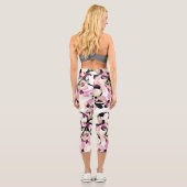 Leggings Capri Vagues Abstraites de couleur noire rose (Verso)