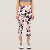 Leggings Capri Vagues Abstraites de couleur noire rose (Recto)