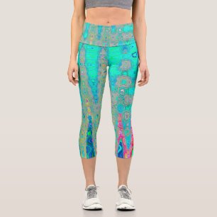 Leggings Capri Vagues Atomiques Abstraites Rétro Groovy Arc-en-Ci