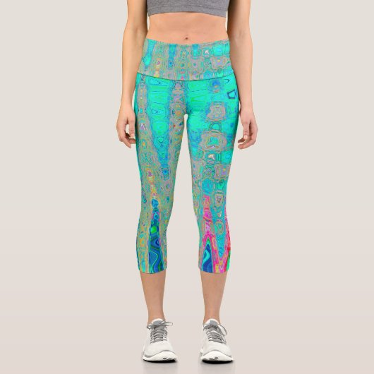 Leggings Capri Vagues Atomiques Abstraites Rétro Groovy Arc-en-Ci (Recto)