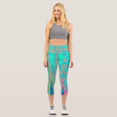 Leggings Capri Vagues Atomiques Abstraites Rétro Groovy Arc-en-Ci (Recto)