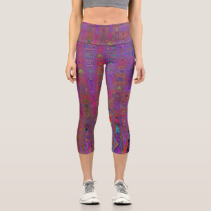 Leggings Capri Vagues Atomiques Rétro Magenta Groovy Psychédéliqu