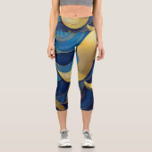 Leggings Capri Vagues bleues et or (Recto)