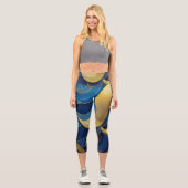 Leggings Capri Vagues bleues et or (Recto)
