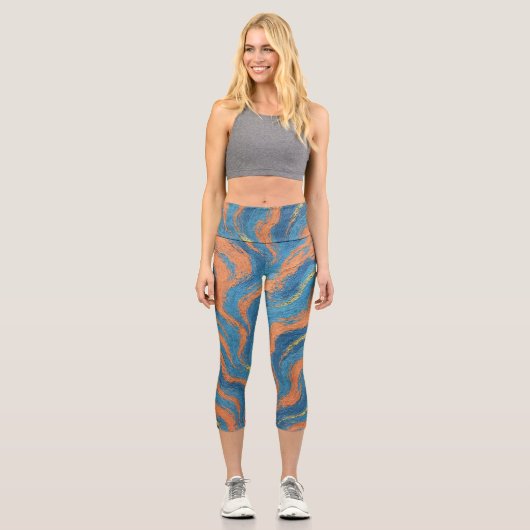 Leggings Capri vagues de corail et d'indigo (Recto)