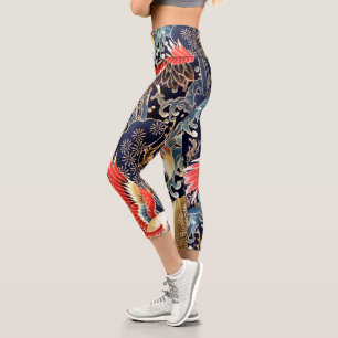 Leggings Capri VAGUES DE CRANES DE VOL, FLEURS DE PRINTEMPS Flora
