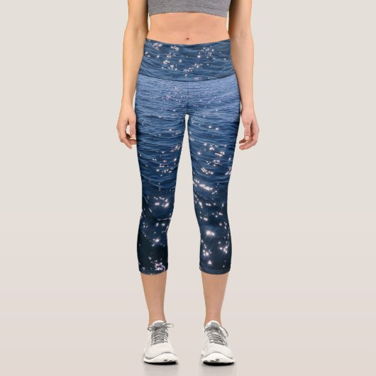 Leggings Capri Vagues de la mer bleue profonde (Recto)