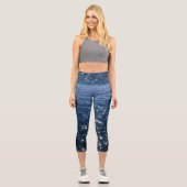 Leggings Capri Vagues de la mer bleue profonde (Recto)