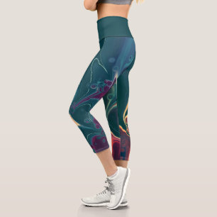 Leggings Capri Vagues de lave en mouvement de minuit