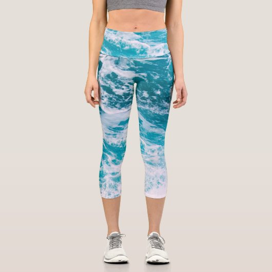 Leggings Capri Vagues de l'océan bleu (Recto)
