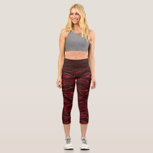 Leggings Capri Vagues de marbre rouge burgundy élégantes avec acc