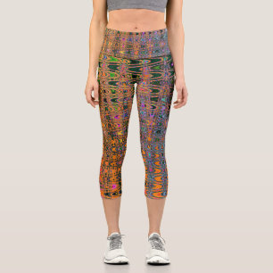 Leggings Capri Vagues Orange Abstrait et Aqua Retro Boomerang