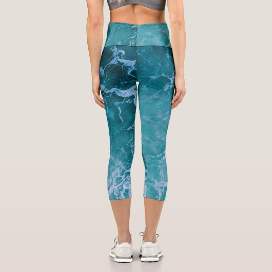 Leggings Capri Vagues profondes de l'océan bleu (Verso)