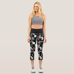 Leggings Capri valentines chats coeur noir blanc