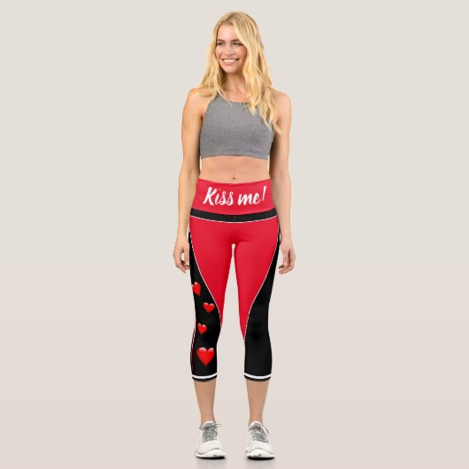 Leggings Capri Valentines Jour Rouge et Noir Capris Haut Taille (Recto)