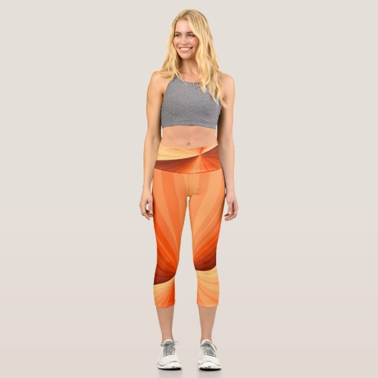 Leggings Capri Vanille rouge orange Abstraite moderne Fractale gr (Recto)