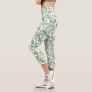 Leggings Capri Végétation tropicale moderne Vieux feuillage vert 