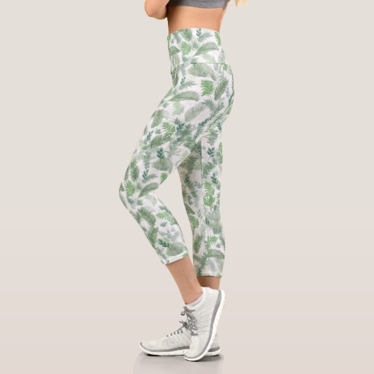 Leggings Capri Végétation tropicale moderne Vieux feuillage vert  (Gauche)