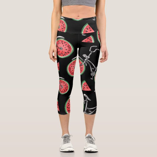 Leggings Capri Vélos à roue de pastèque, motif d'été. (Recto)