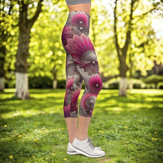 Leggings Capri Ventilateurs Art nouveau rose et argent