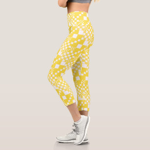 Leggings Capri Vérifié, Chèques en citron jaune et blanc
