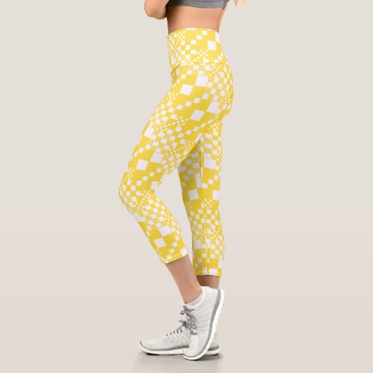Leggings Capri Vérifié, Chèques en citron jaune et blanc (Gauche)