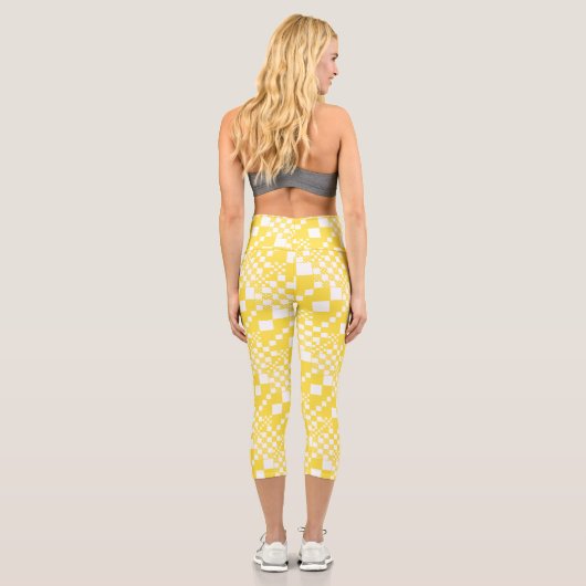 Leggings Capri Vérifié, Chèques en citron jaune et blanc (Verso)