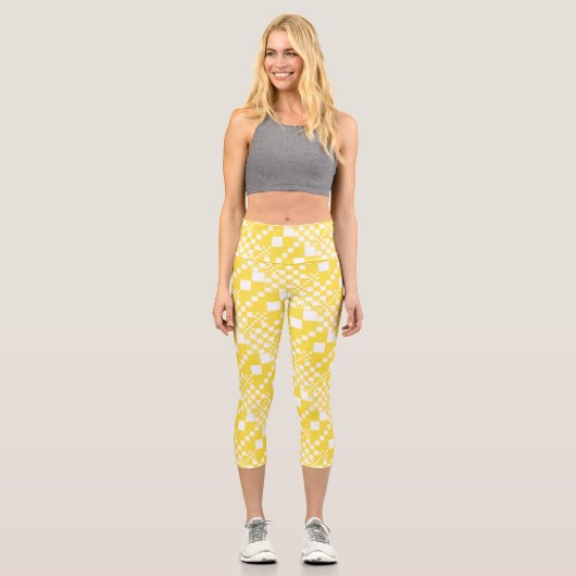 Leggings Capri Vérifié, Chèques en citron jaune et blanc (Recto)