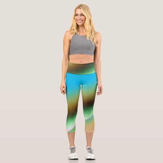 Leggings Capri Vert bleu arc-en-ciel texture abstraite motif art (Recto)