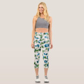 Leggings Capri Vert bleu gris blanc Motif Abstrait   (Recto)