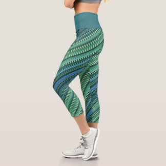 Leggings Capri Vert bleu Turquoise Cool rayures Abstrait psychédé