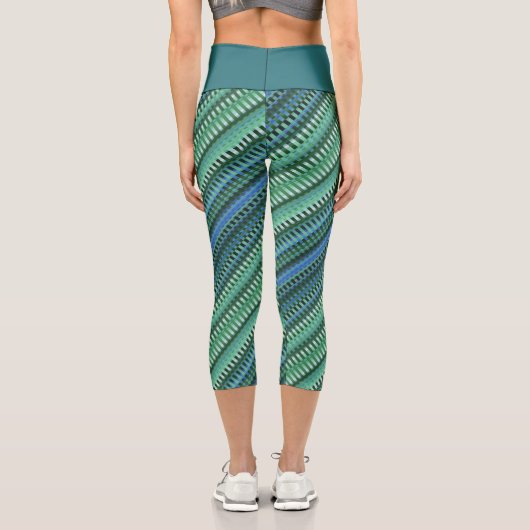 Leggings Capri Vert bleu Turquoise Cool rayures Abstrait psychédé (Verso)