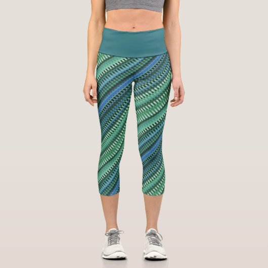 Leggings Capri Vert bleu Turquoise Cool rayures Abstrait psychédé (Recto)