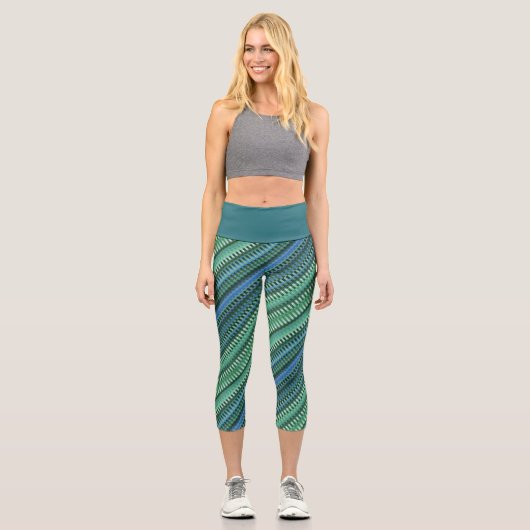 Leggings Capri Vert bleu Turquoise Cool rayures Abstrait psychédé (Recto)