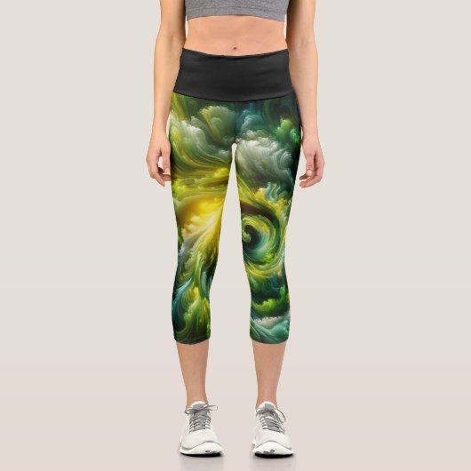 Leggings Capri Vert brillant Abstrait moderne (Recto)