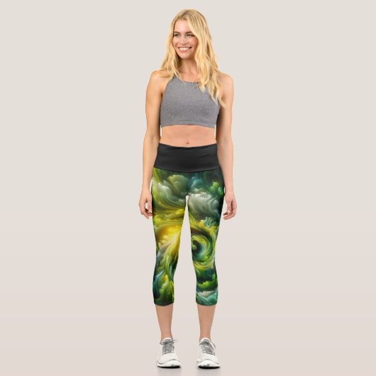 Leggings Capri Vert brillant Abstrait moderne (Recto)