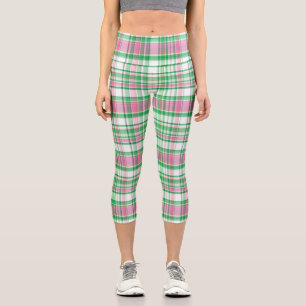 Leggings Capri Vert émeraude rose chaud blanc Madras prépa
