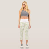 Leggings Capri Vert Jaune Nature Fern Feuille Motif sur blanc (Recto)