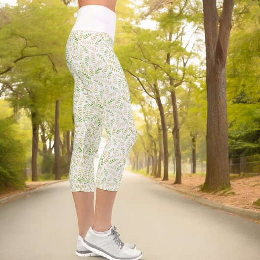 Leggings Capri Vert Jaune Nature Fern Feuille Motif sur blanc
