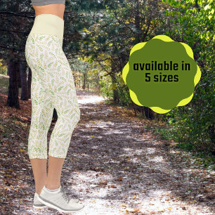 Leggings Capri Vert Jaune Nature Fern Feuille Motif sur blanc